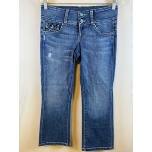 Hard Tail Womens Angela Super Low Rise Cropped Jeans Blue 28